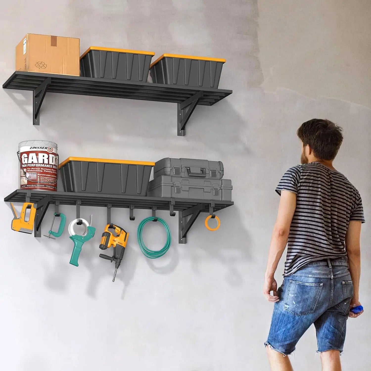 2-Pack 1x4ft Heavy Duty Garage Shelving, 1' x 4' Garage Wall Shelving Wall Mounted (2pack-1x4ft) by GreenHaven Gardens