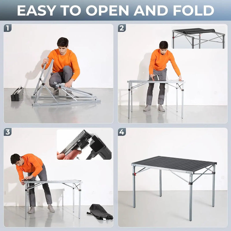 KingCamp Aluminum Folding Lightweight Roll Portable Stable Table for Camping Picnic Barbecue Backyard Party, Indoor & Outdoor, Oversize, Silver Black by GreenHaven Gardens