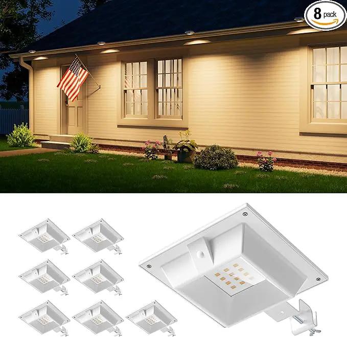 8 Pack Solar Powered Gutter Lights Outdoor Decorative Waterproof 12 LEDs Yard Lamp for Fence, Railing, Outside Wall, Deck, Garden, Path, Backyard, Walkway, Patio, No Drilling Installation (Warm White) by GreenHaven Gardens
