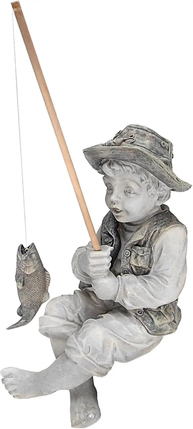 Design Toscano Frederic the Little Fisherman of Avignon Boy Fishing Garden Statue, 15 Inch Tall, Cast Stone Resin, Two Tone Stone Finish by GreenHaven Gardens