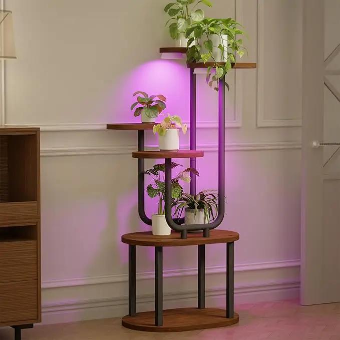 Plant Stand Indoor with Grow Lights, 6 Tier 38.6″ Tall Metal Plant Shelf for Multiple Plants, Plants Shelves Corner Flower Holder, Double U-Shape Plant Rack for Home, Living Room, Patio, Bedroom by GreenHaven Gardens
