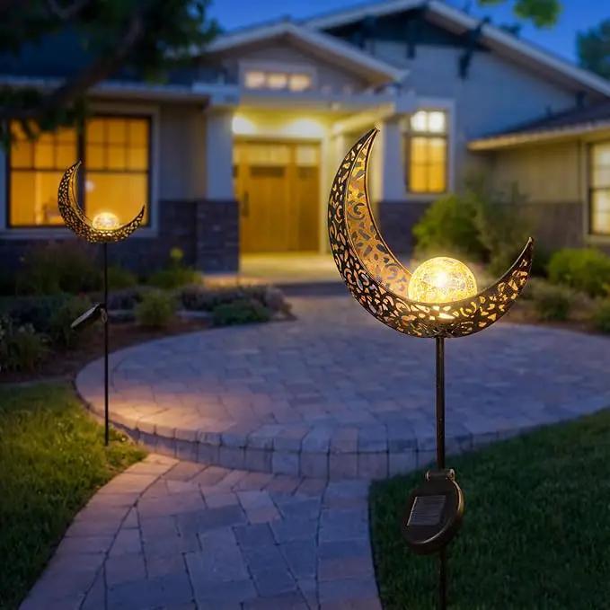 HOMEIMPRO 2Pack Moon Garden Solar Lights Outdoor Stakes Waterproof, Gifts for Mom, Crackle Glass Patio, Backyard Decorations, Balcony Lawn Ornaments, for Women Men Grandma (Bronze) by GreenHaven Gardens