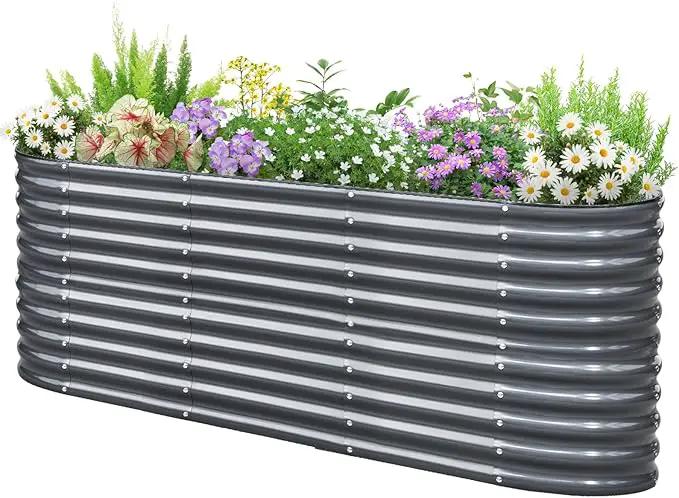 KING BIRD Raised Garden Bed 2.85 ft Tall 9 in 1 Galvanized Planter Garden Box Outdoor for Gardening, Deep Root Vegetables, Flowers 94.5X23.6X34.2 in, Dark Grey by GreenHaven Gardens