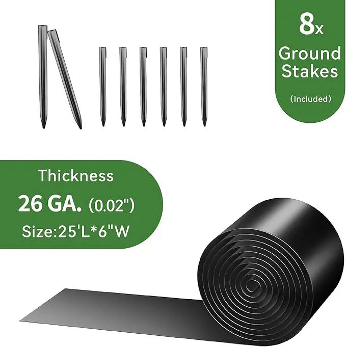 Worth Galvanized Steel Landscape Edging 6" x25' Metal Garden Edging Roll Flexible Bender Border with 8Pcs Stakes for Lawn, Flower Bed Edges, Black by GreenHaven Gardens