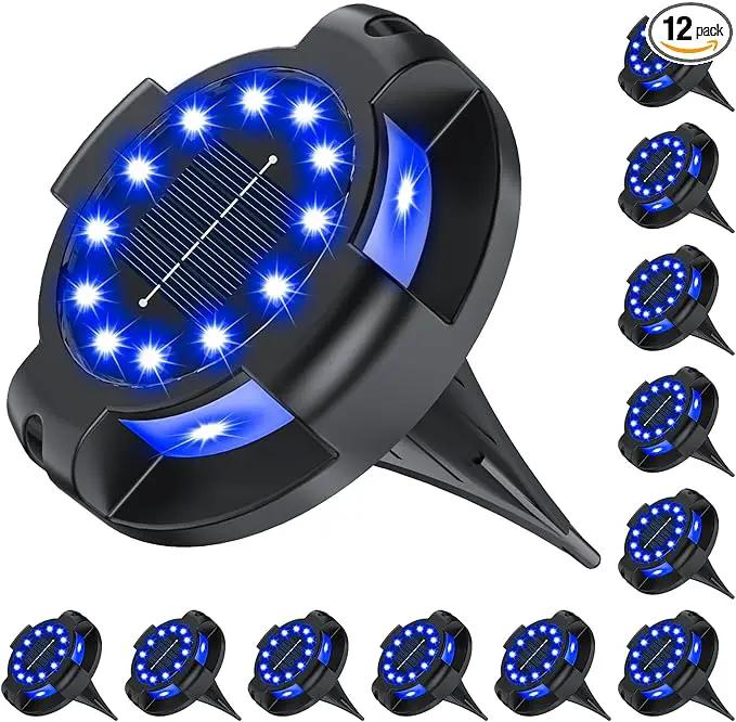 Solar Pathway Lights Outdoor 12 Packs, Bright Blue 16 LEDs Solar Ground Lights Walkway Lights with Side Light, Waterproof Solar Deck Light for Yard Walkway Garden Poolside Driveway Decorations by GreenHaven Gardens