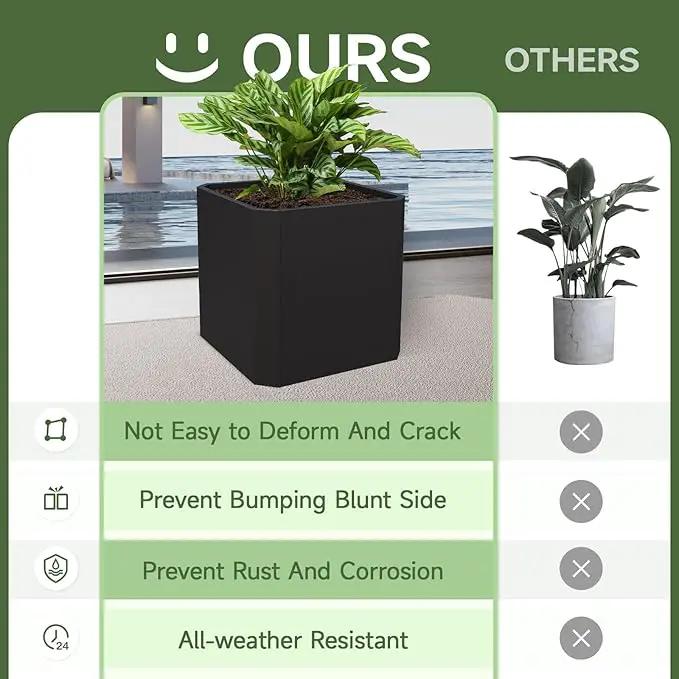 Steel Planter Box-20"x20"x20"-Large Square Planter Box-Outdoor Indoor-Cube Steel Planter Heavy Duty Black Metal Planter Flower Pot Commercial Residential for Home Garden Porch Hotel Patio by GreenHaven Gardens