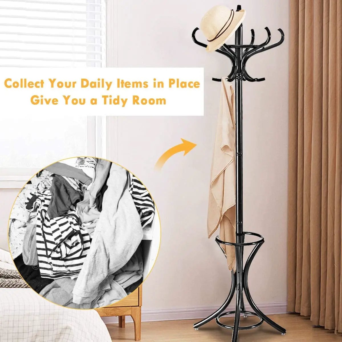 Wood Standing Hat Coat Rack with Umbrella Stand, photo 5 of 11