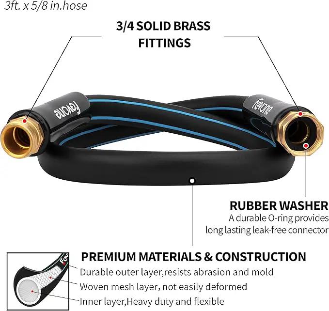 Fevone 3 ft Garden Hose x 5/8", Hose Reel Leader Hose, Lead In Water Hose, Fits Hoses/Pipes of All Replacement/Replaceable Parts, Solid Brass Fittings - No Leak by GreenHaven Gardens
