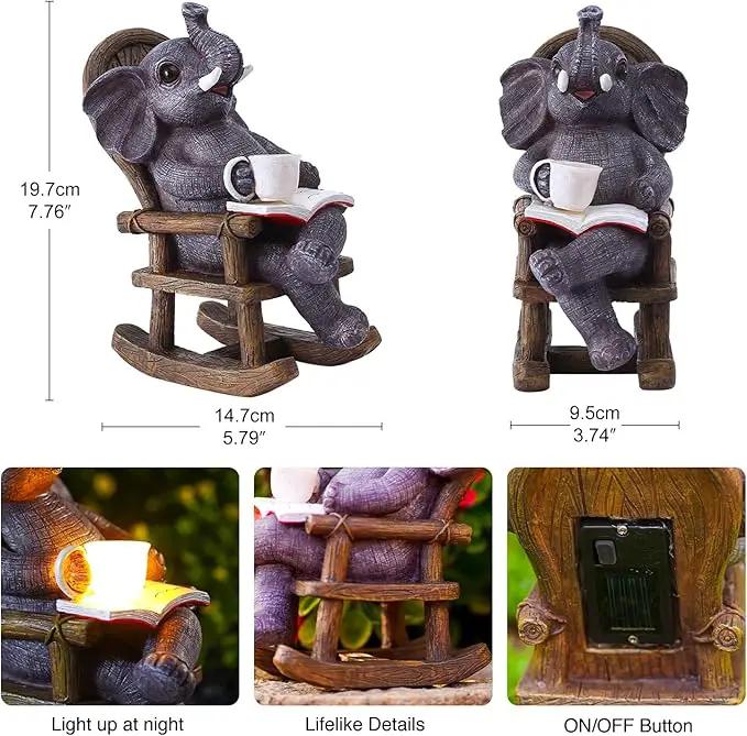 Goodeco Solar Elephant Statue for Garden - Perfect Relaxing Outdoor & Fairy Garden Decor, Great as Birthday or Mom Gifts- 6.3 x 7.8in by GreenHaven Gardens