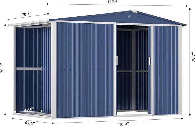 Metal Outdoor Storage Shed 10FT x 6FT with Firewood Storage, Steel Utility Tool Shed Storage House with Sliding Door, Metal Sheds Outdoor Storage for Backyard Garden Patio Lawn, Blue by GreenHaven Gardens