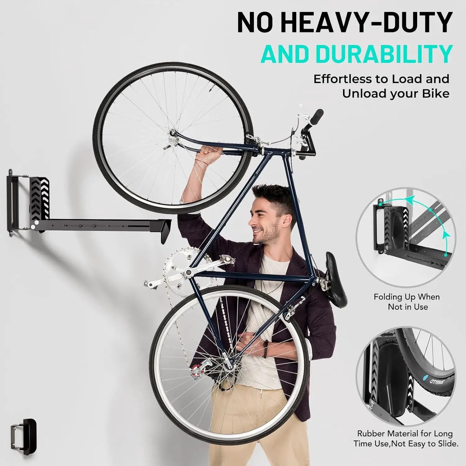 Swivel Bike Rack Wall Mount, Bike Hangers for Garage, Space-Saving Vertical Bike Holder, Holds up to 77 lbs, Bicycle Wall Hanger Storage, No Heavy Lifting Required Indoor Hanging Bike Rack-Black by GreenHaven Gardens