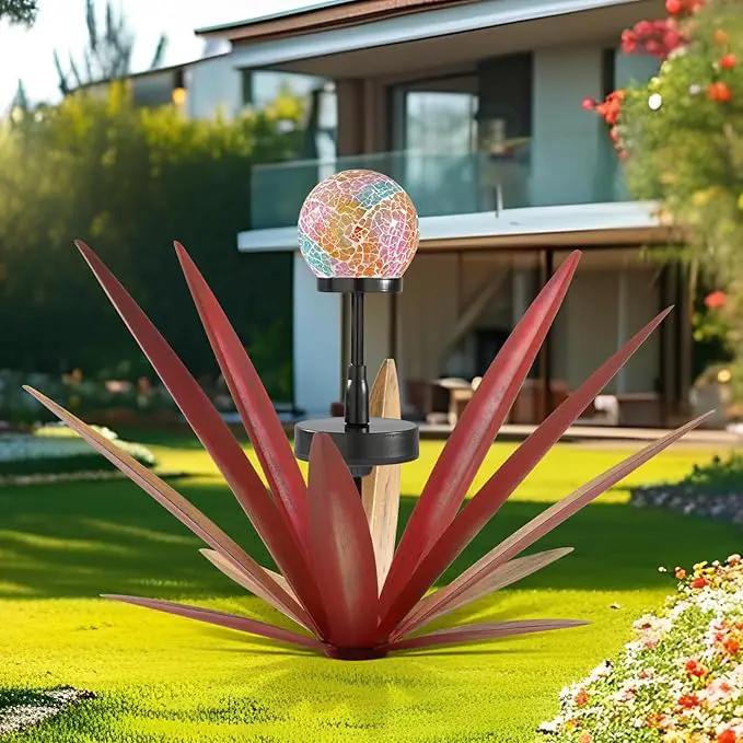 Tequila Rustic Sculpture Metal Yard Decor Hand Painted Metal Agave Garden Statue Red by GreenHaven Gardens