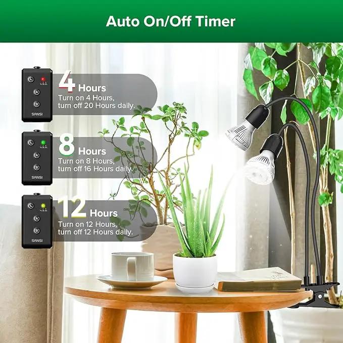 SANSI LED Grow Lights for Indoor Plants, Lifetime Free Bulb Replacement, 300W Full Spectrum Dual Gooseneck Clip Plant Grow Light, Plant Light with Timer 4/8/12 Hrs, High PPFD Growing Power Grow Lamp by GreenHaven Gardens