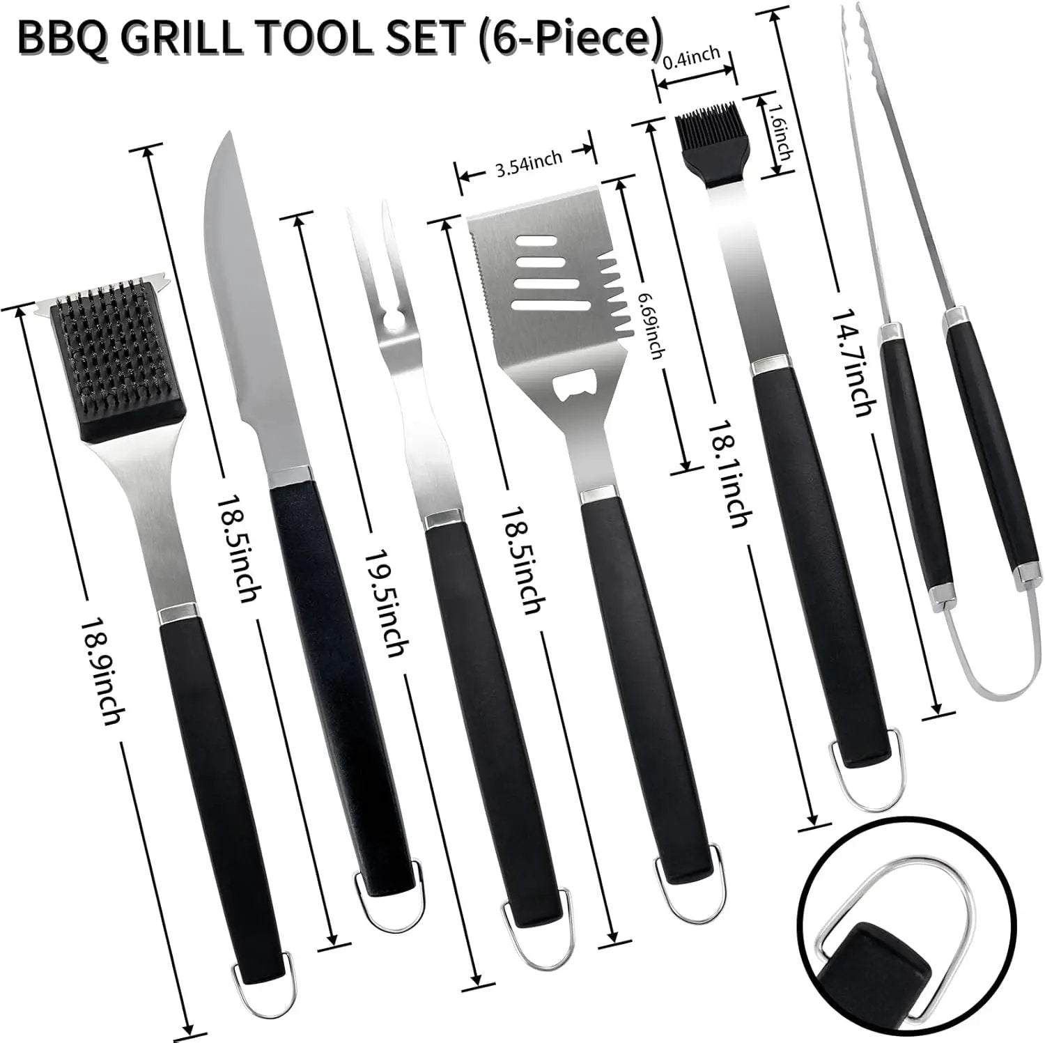 Supernal Pro Grill Master Kit -6pc Heavy Duty Stainless Steel BBQ Tools Set with Anti-Slip Handles|Commercial-Grade Spatula,Grill Brush,Basting Brush,Chef's Knife & More|Gift for Dad's Outdoor Cooking by GreenHaven Gardens