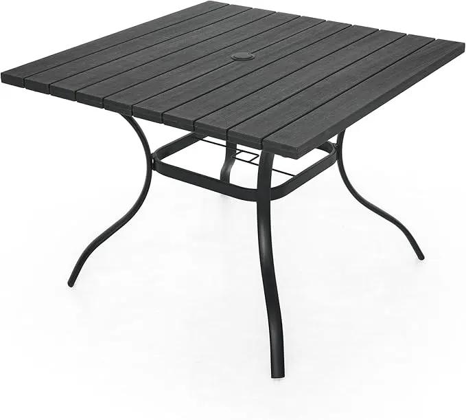 Outdoor Dining Table with 1.6" Umbrella Hole, Picnic Table Plastic Square Backyard Bistro Table Outdoor Dining Table for Garden, Poolside, Backyard, Black, 37x37inch by GreenHaven Gardens