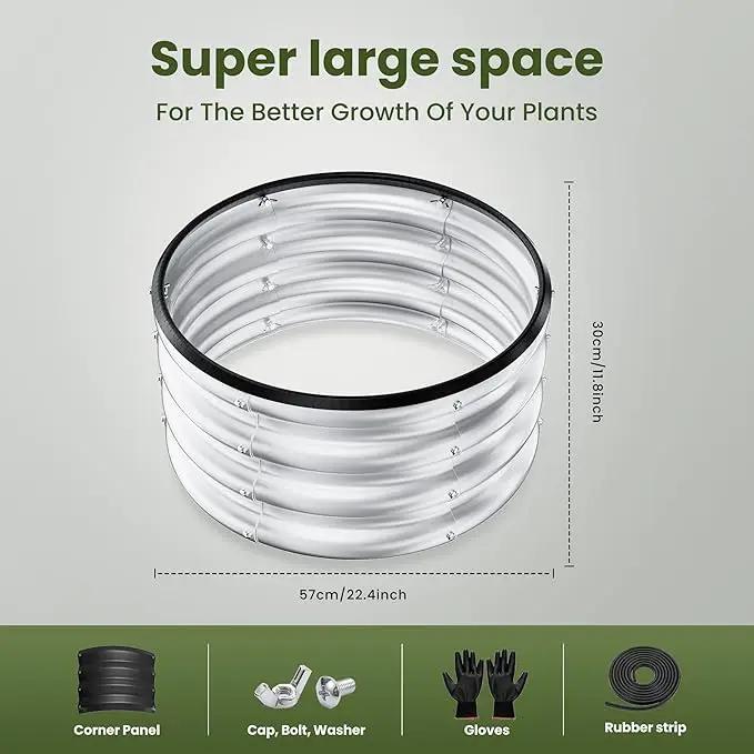 ZXZYHFTY Round Galvanized Raised Garden Bed kit,Silver Outdoor Garden Raised Planter Box, Round Large Metal Raised Garden Beds for Vegetable 2 * 2 * 1ft 1 Pack by GreenHaven Gardens
