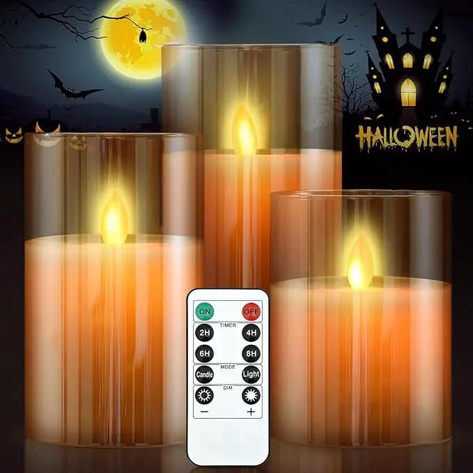 JOSU Flameless Candles 4" 5" 6" Set of 3 Outdoor Indoor Fake Pillars Gold Glass LED Battery Operated Candles Include 10-Key Remote Timer for Wedding Party Halloween Christmas Thanksgiving Fall Diwali by GreenHaven Gardens
