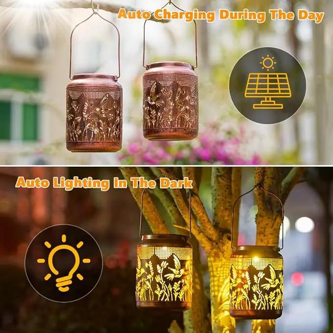 2 Pack Hummingbird Solar Lanterns Outdoor Waterproof LED 6.9" Metal Hanging Solar Lights Outdoor Hummingbird Decorative Lanterns for Patio,Garden,Pathway,Lawn Yard Birthday Gifts for Women Mom by GreenHaven Gardens