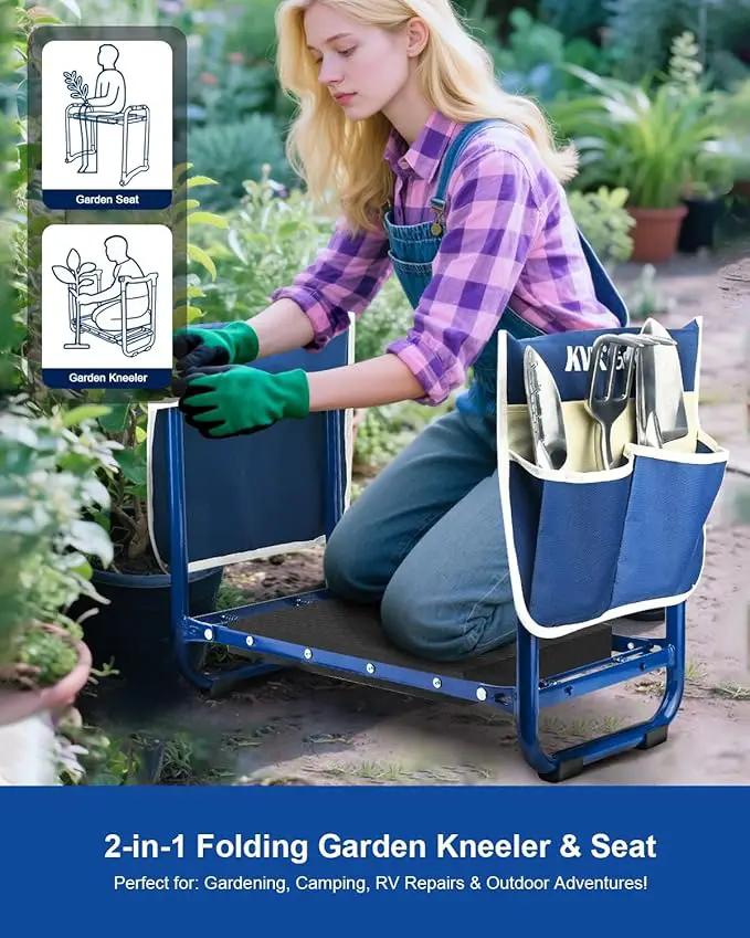 KVR Garden Kneeler and Seat Set 2025 Upgraded - Heavy Duty Foldable Bench Chair with 3 Tools & 2 Tool Pouch + Multi-Purpose Bag, Gardening Stool Gifts for Seniors, Women, Mom by GreenHaven Gardens