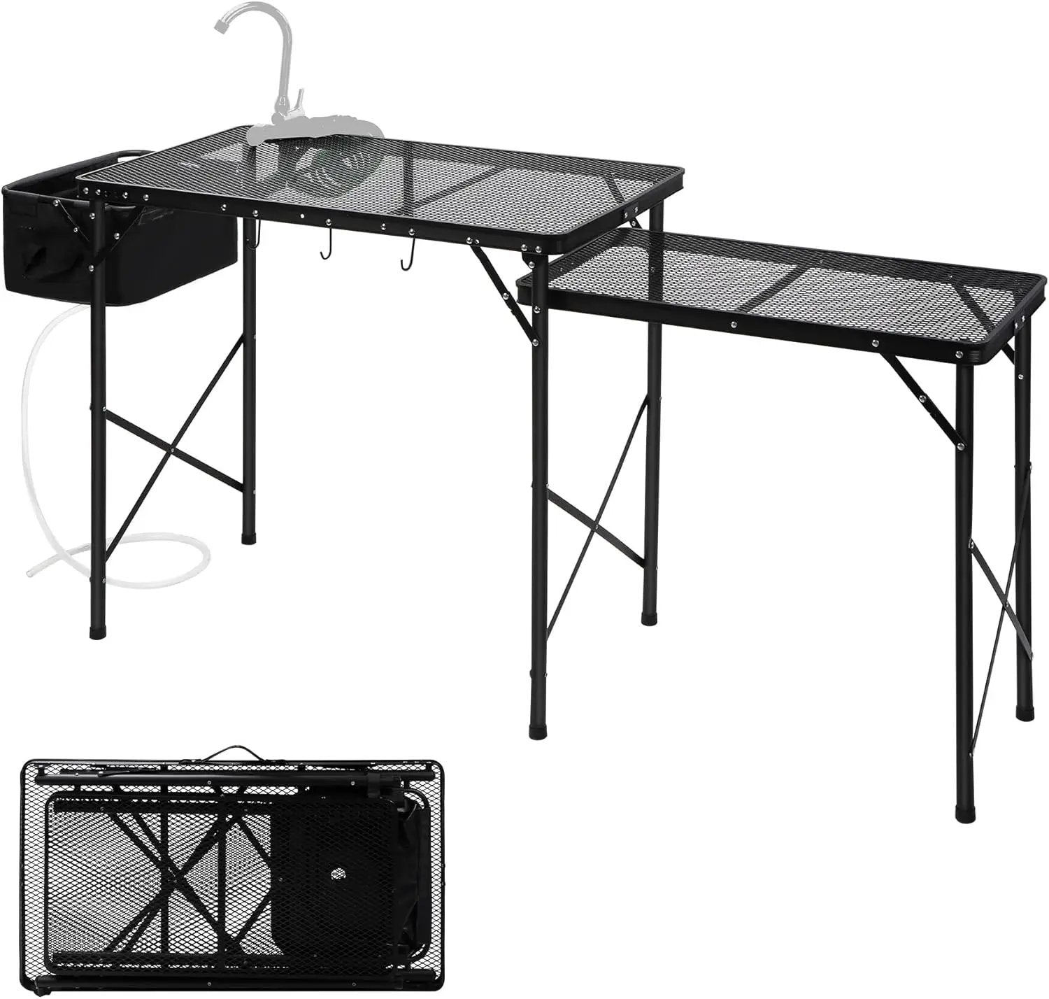 RedSwing Folding Grill Table with Sink and Double Shelf, Multifunctional Portable Grill Stand Table for Outdoor Camping Picnic BBQ, 69 x20 x31.5 Inches, Black by GreenHaven Gardens