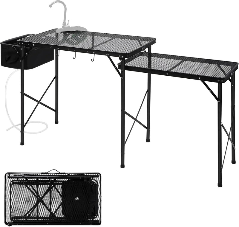 RedSwing Folding Grill Table with Sink and Double Shelf, Multifunctional Portable Grill Stand Table for Outdoor Camping Picnic BBQ, 69 x20 x31.5 Inches, Black by GreenHaven Gardens