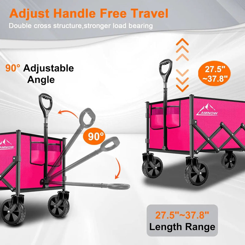 Collapsible Folding Wagon Cart, 350LBS Utility Large Capacity Cart Foldable Wagon with All Terrain Wheels, Grocery Wagons Carts for Garden Shopping Sports Camping, Rose by GreenHaven Gardens