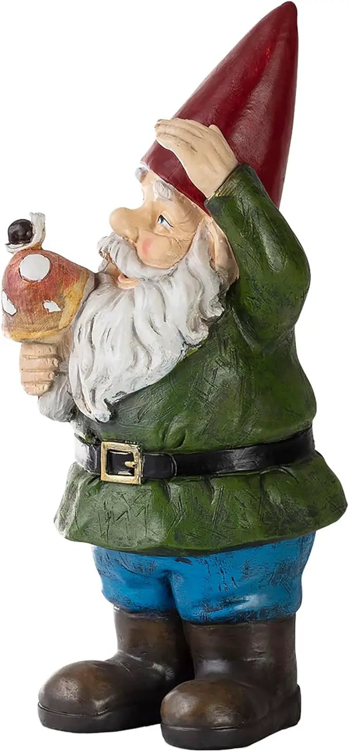 Alpine Corporation 12" Tall Outdoor Garden Gnome with Mushroom Yard Statue Decoration by GreenHaven Gardens