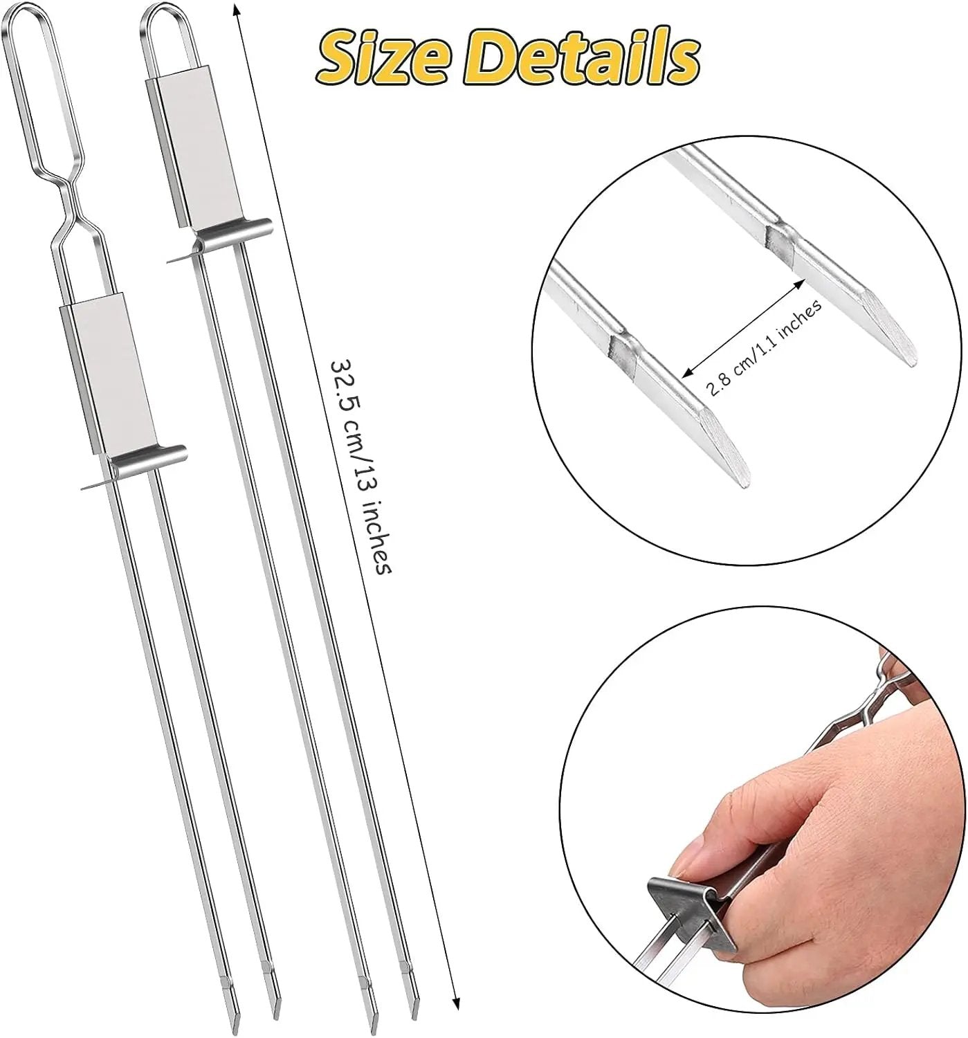 Lallisa Kabob Skewers - Metal BBQ Skewer Sticks with Push Bar for Meat, Chicken, Vegetable & Fruit (12 Pieces) by GreenHaven Gardens