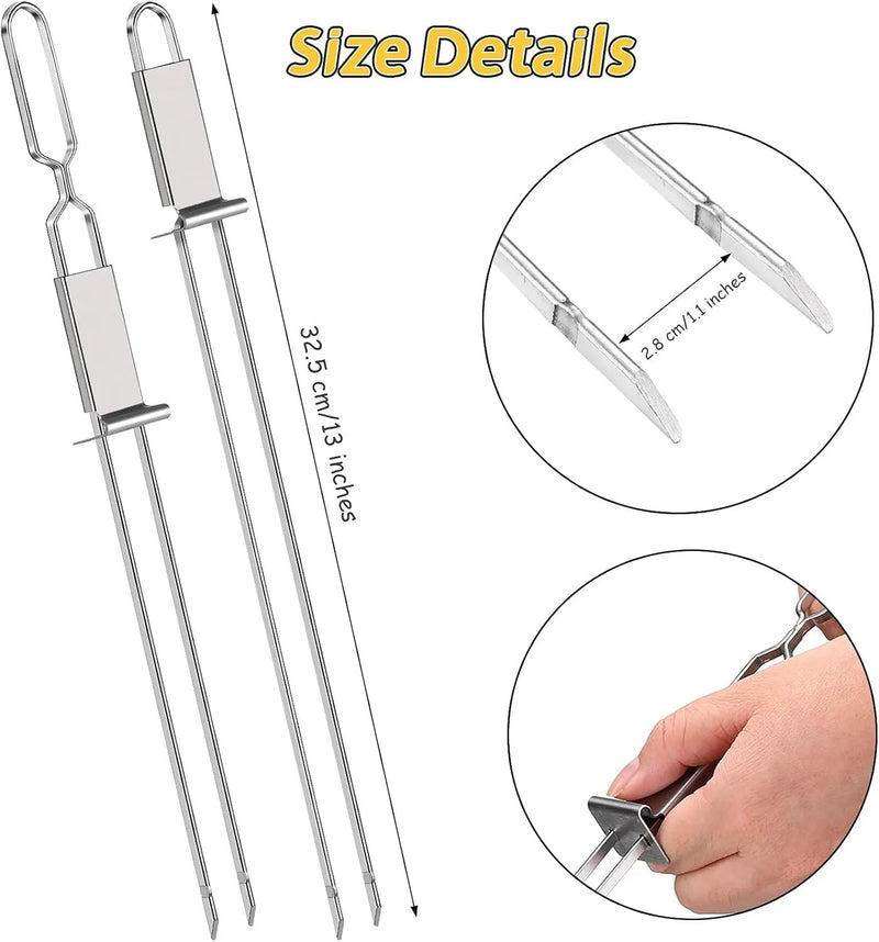Lallisa Kabob Skewer for Grilling, Metal Stainless Steel BBQ Stick with Push Bar, Double Pronged Kebab Tool Quick Release Meat, Chicken, Vegetable and Fruit (6 Pieces), 2.8 x 32.5 cm/ 1.1 12.8 inch by GreenHaven Gardens