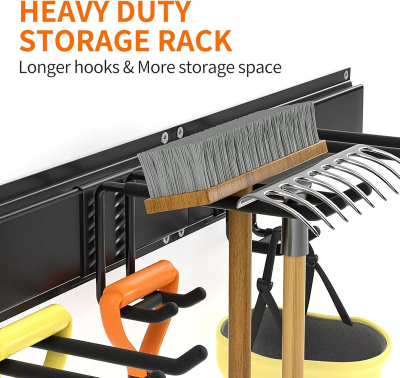 Garage Tool Organizer Wall Mount, Yard Garden Tool Organizer, Adjustable Tool Storage Rack with 4 Heavy Duty Steel Hooks, Max Load 200lbs Garage Organization, Black by GreenHaven Gardens