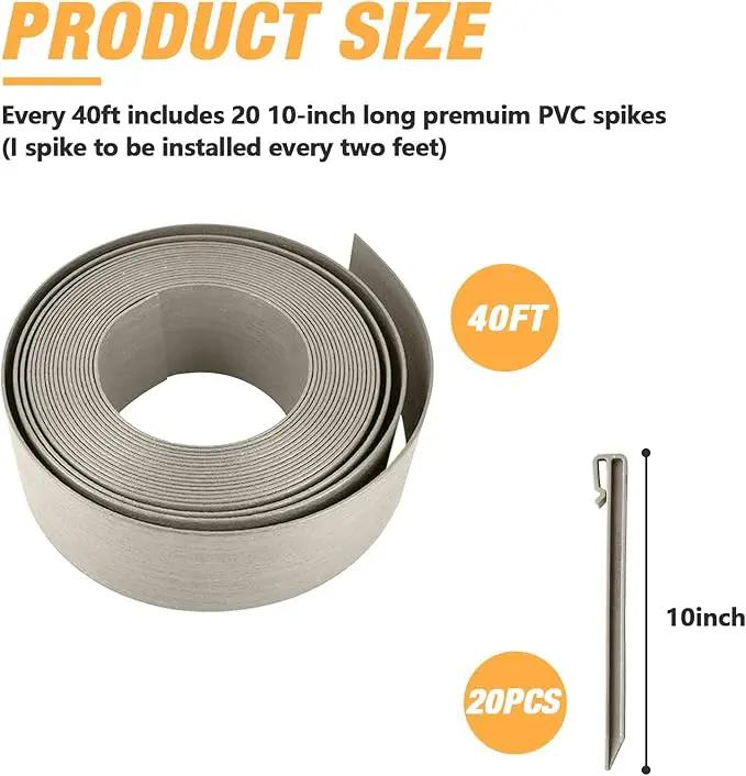 Landscape Edging Kit, Include 4 Inch High 40 Feet Length Terrace Board, 20 Durable Spikes, Edging Pruning Shear, Rubber Mallet Hammer, Gray by GreenHaven Gardens