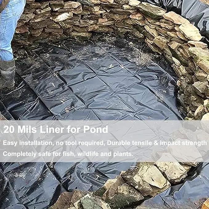 20 Mil Pond Liner, 7x10 Ft Pond HDPE Skins Small Fish Pond Liners Rubber Pond Tarp Easy Cutting Underlayment for Fountains, Waterfall & Water Gardens by GreenHaven Gardens