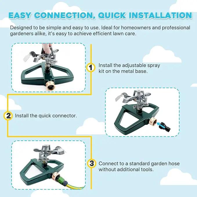 Metal Impact Sprinklers for Yard, 2 Pack, Heavy Duty Adjustable Lawn Sprinkler with 360° Coverage, Water up to 5,800 Sq. Ft, Durable Metal Base for Medium to Large Yards, Yard&Areas by GreenHaven Gardens