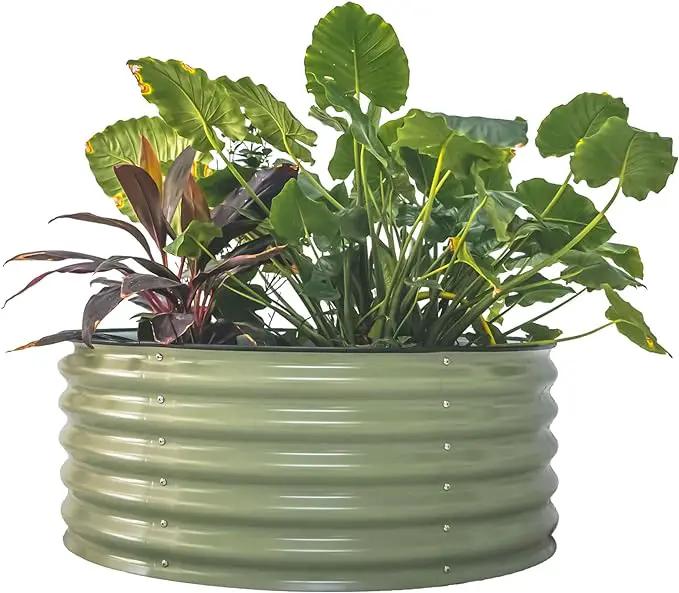 Vego garden 17" Tall 42" Round Raised Garden Bed Metal Raised Bed Planter Box for Vegetables Flowers Patio, Olive Green by GreenHaven Gardens