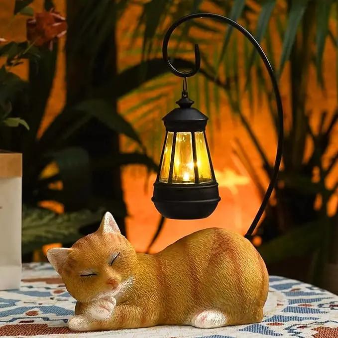 Cat Solar Garden Decor Outdoor Statues, Cat Figurine Decoration with Solar Lights Lantern, Garden Outdooe Cat Statue Decor Art for Patio, Lawn, Yard, Unique Housewarming Gift for Cat Lover and Mom by GreenHaven Gardens