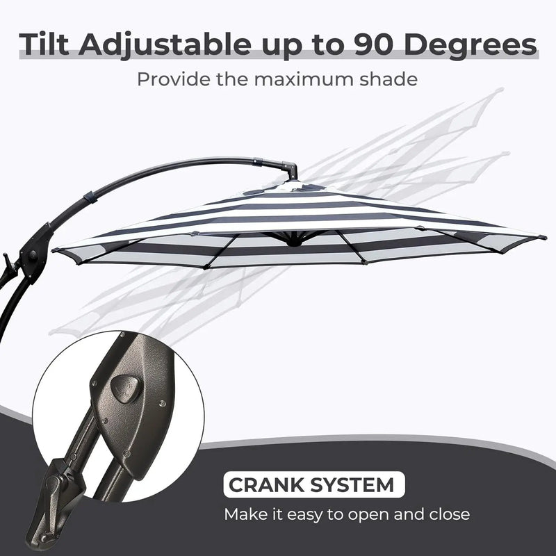 Grand patio 12FT Outdoor Round Offset Umbrella Large Patio Aluminum Cantilever Umbrella with Base for Garden Deck Poolside (Black & White, 12 FT) by GreenHaven Gardens