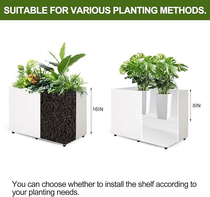 Planter Box Rectangular Block - 24×16×12IN Galvanized Steel Metal Long Box Planter Easy Installation Modern Outdoor Tall Planters All-Weather Use with Drainage Holes for Patio/Porch(White) by GreenHaven Gardens