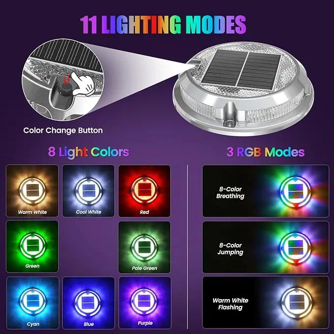 Quntis RGB Solar Deck Lights 2 Pack, 11 Lighting Modes Solar Driveway Lights Outdoor Waterproof IP68, Step Light for Outside, Deck Light Solar Powered for Stair Pathway Walkway by GreenHaven Gardens