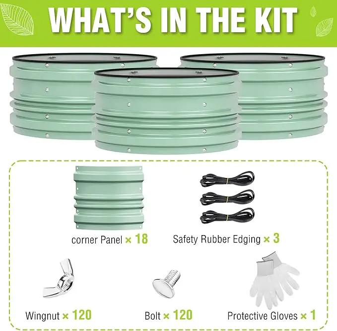 WORKPRO 3Pcs 2x2x1ft Galvanized Raised Garden Bed Set, Rust & Corrosion Protection, Easy Assembly, Safe Edge, Ideal for Vegetables & Flowers, Green by GreenHaven Gardens