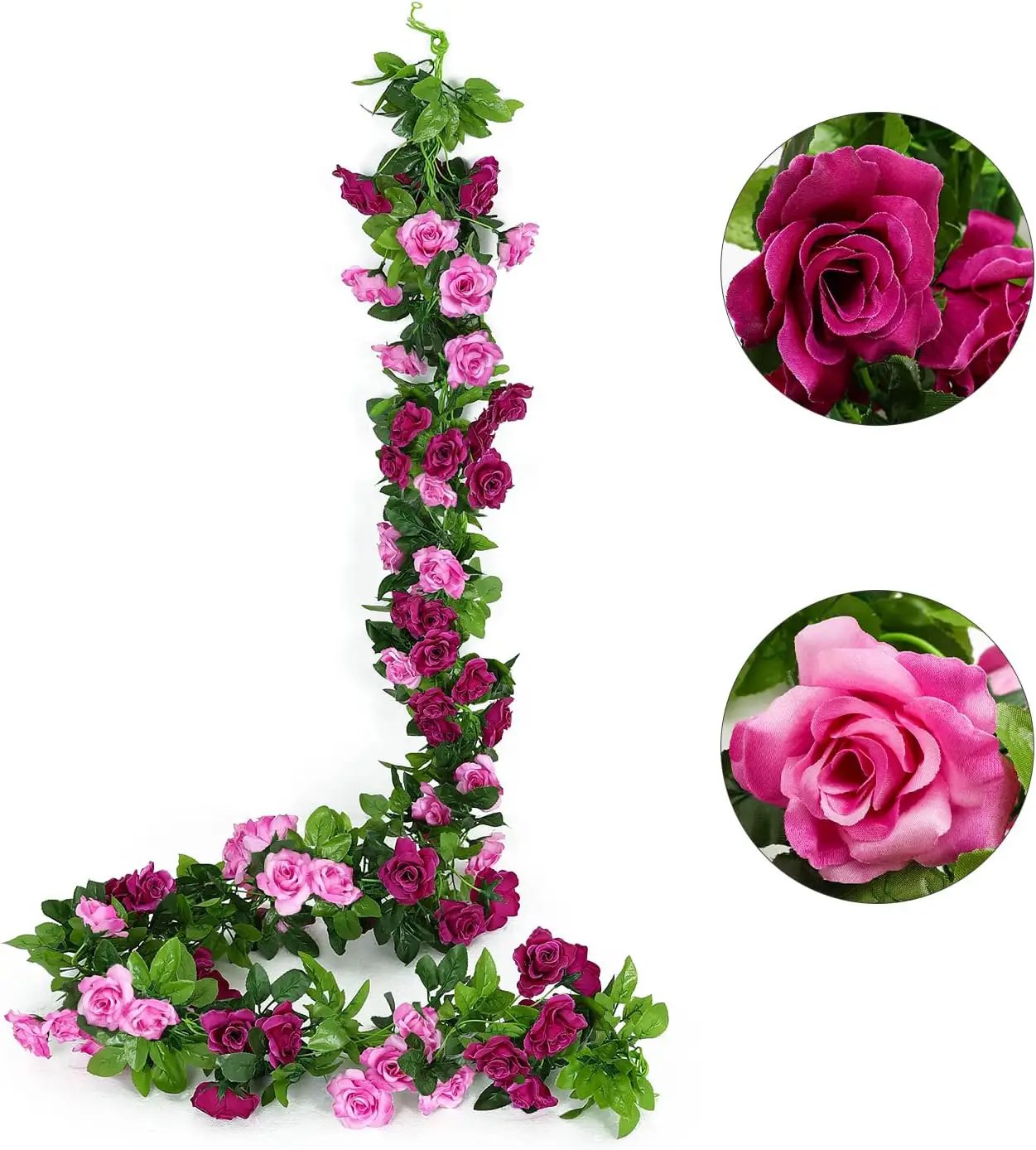 JUSTOYOU 2 Pack (15.8FT) Fake Rose Garland, Artificial Rose Vines Flowers Hanging Silk Rose Vine Wedding Home Backdrop Party Arch Arrangement Decoration by GreenHaven Gardens
