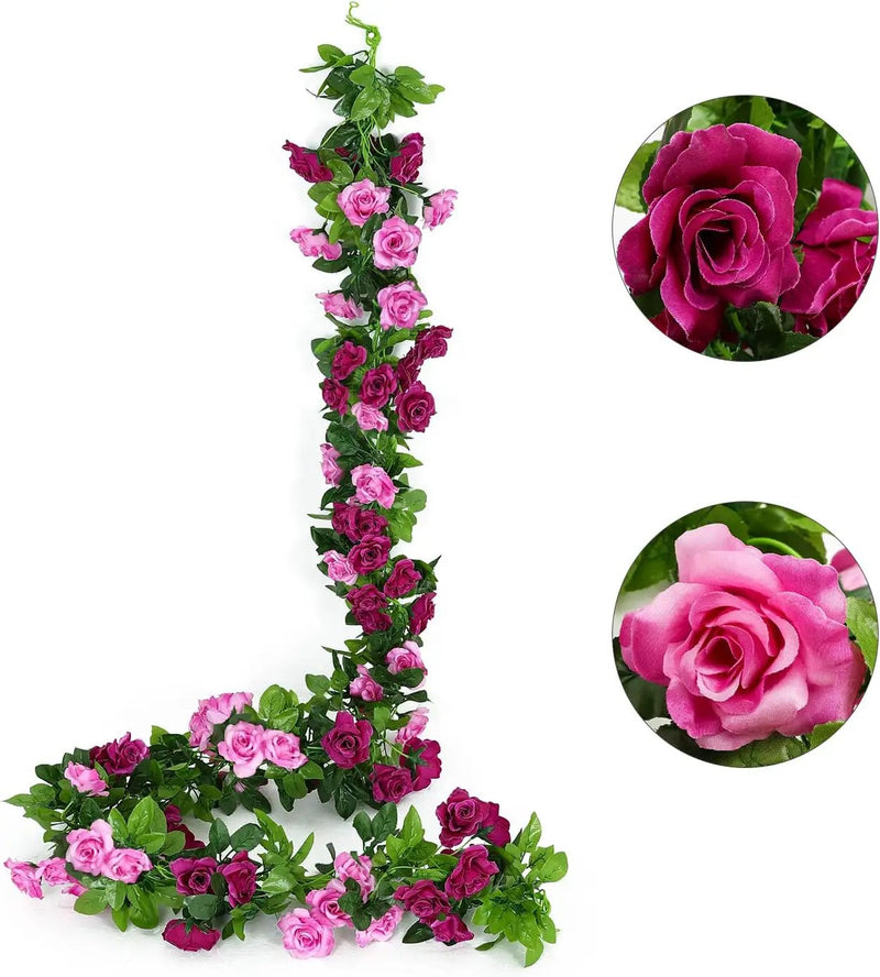 JUSTOYOU 2 Pack (15.8FT) Fake Rose Garland, Artificial Rose Vines Flowers Hanging Silk Rose Vine Wedding Home Backdrop Party Arch Arrangement Decoration by GreenHaven Gardens