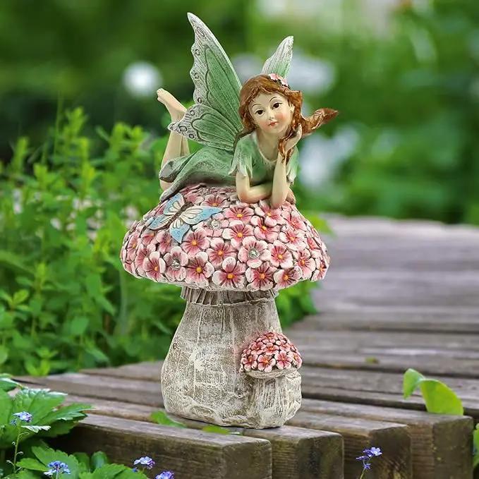 Garden Fairy Decor for Outside, Fairy Garden,Flower Fairy Outdoor Statue,Solar Powered Resin Ornaments,Patio Lawn Yard Porch, Garden Fairy Figurines for Home Garden Gifts,8.66inches Tall by GreenHaven Gardens