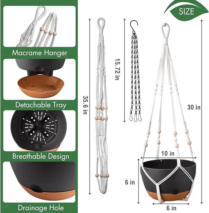 10 Inch Hanging Planters for Indoor Plants,Set of 2 Hanging Pots for Plants with Self-Watering, Outdoor Hanging Plant Pot with Drainage and 2 Kinds of Hanging Baskets Hangers for Home Decor and Garden by GreenHaven Gardens