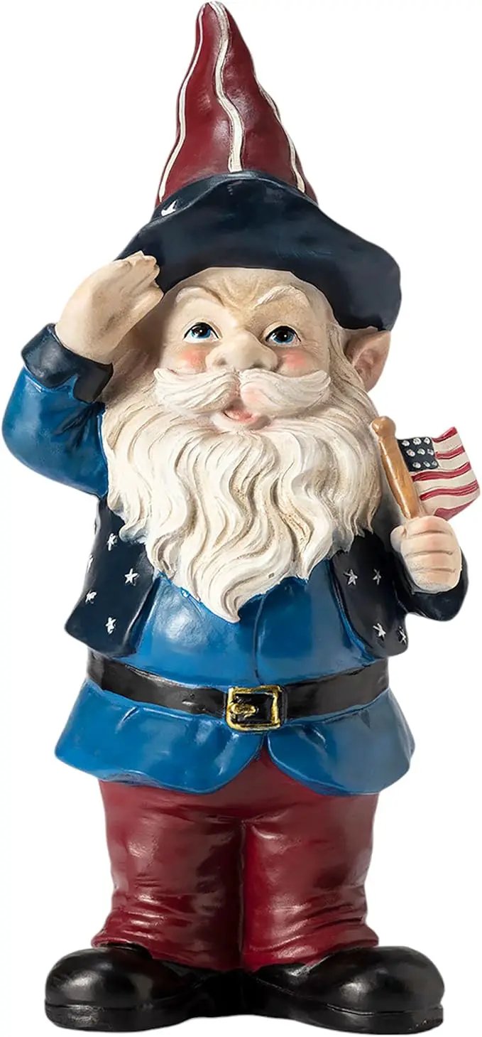 Alpine Corporation 12" Tall Outdoor Patriotic Garden Gnome Saluting Yard Statue Decoration by GreenHaven Gardens