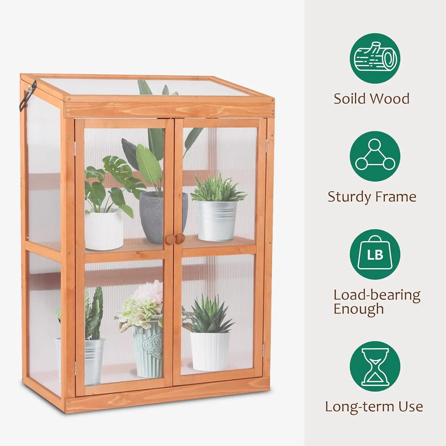 MCombo Wooden Cold Frame Greenhouse, Raised Flower Planter Shelf Protection for Outdoor Indoor Use, 0760 (Orange) by GreenHaven Gardens