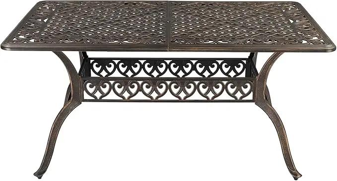 Outvita 59inch Patio Dinning Table, Outdoor Cast Aluminum Large Rectangle Table with Umbrella Hole and Antique Design for Backyard Pool Balcony Deck by GreenHaven Gardens