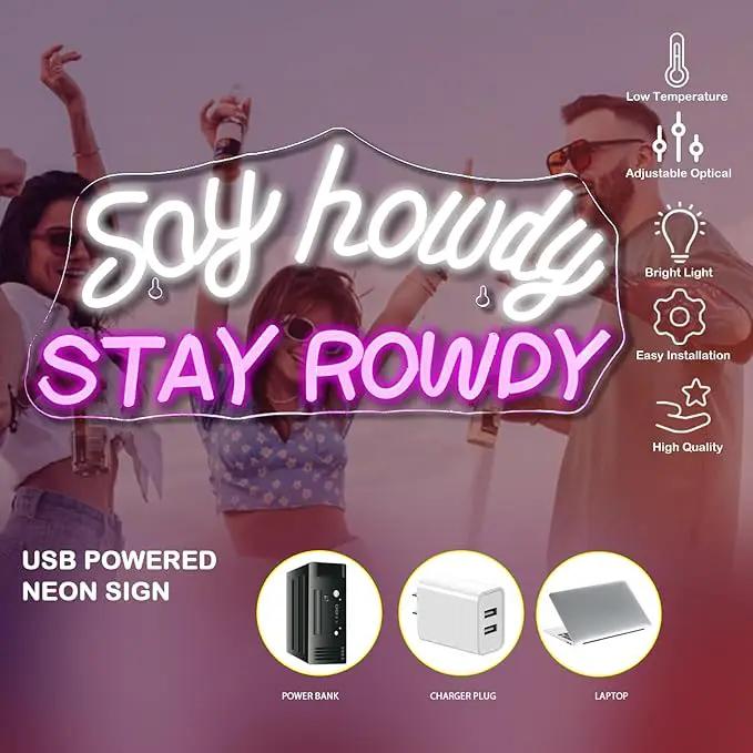 Say Howdy Stay Rowdy Neon Sign Wall Decor, Dimmable Neon Light For Man Cave Pub Beer Bar Bedroom Recreation Room Gift by GreenHaven Gardens