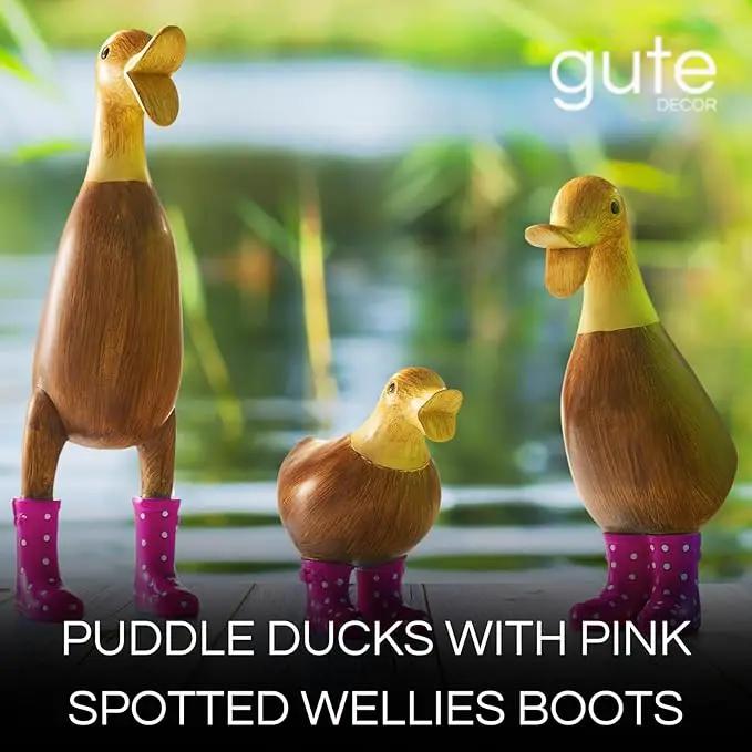 GUTE Duck Yard Decorations Yard Art Garden Puddle Ducks with Pink Spotted Wellies Boots, Valentine's Day Yard Statues, Duck Figurine Statue - Waterproof Indoor & Outdoor Lawn Ornament by GreenHaven Gardens