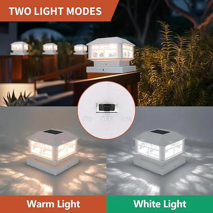 Solar Post Lights Outdoor, 20LM Fence Post Cap Lights, Waterproof, 2 Light Modes, Fit 3.5x3.5in 4x4in 5x5in Wooden Post, Solar Power Deck Lights for Garden Deck Patio Decoration(White 2Pack) by GreenHaven Gardens