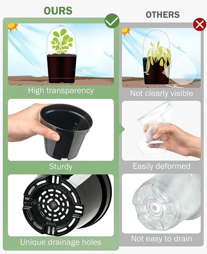 homenote Nursery Pots for Plants,5 Inch Plant Pot for Planting with Humidity Domes Plastic Seedling with Drainage Holes Seed Starter Flower with 10 Labels Black (15 Pack) by GreenHaven Gardens
